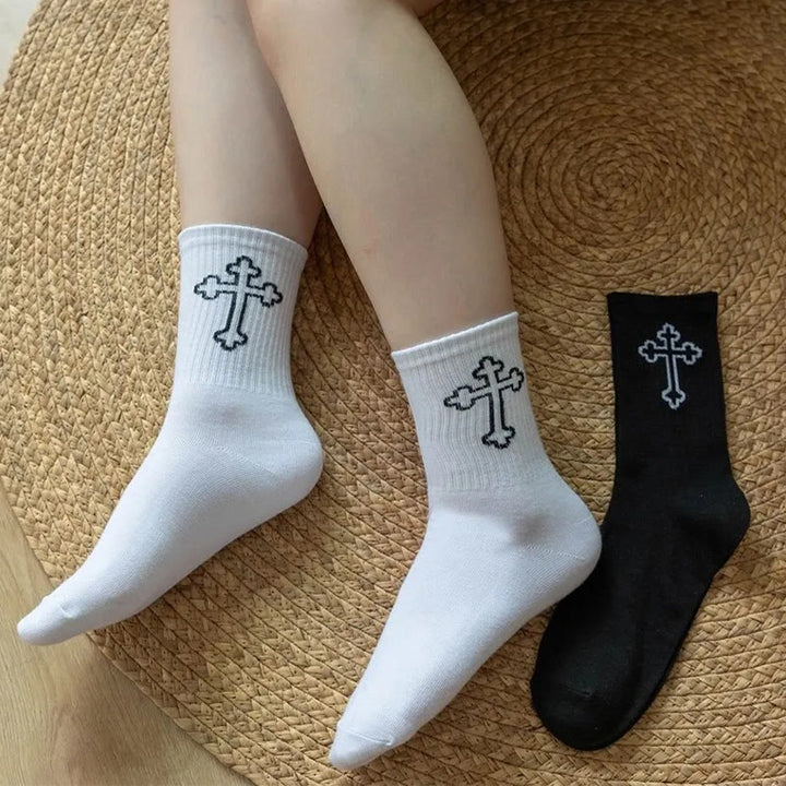 Christianartworkshop Minimalist Cross Design Crew Unisex Socks: Walk Daily in Divine Guidance - image 1