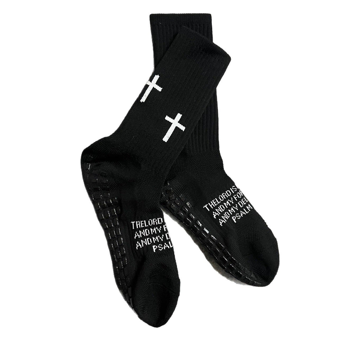 Christianartworkshop Biblical Quote Grip Soccer Unisex Socks: Walk Daily in Divine Guidance - Black - 10 Pairs - image 6
