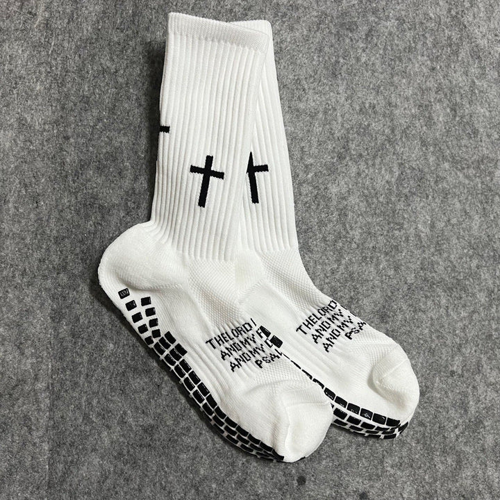 Christianartworkshop Biblical Quote Grip Soccer Unisex Socks: Walk Daily in Divine Guidance - White - 10 Pairs - image 0