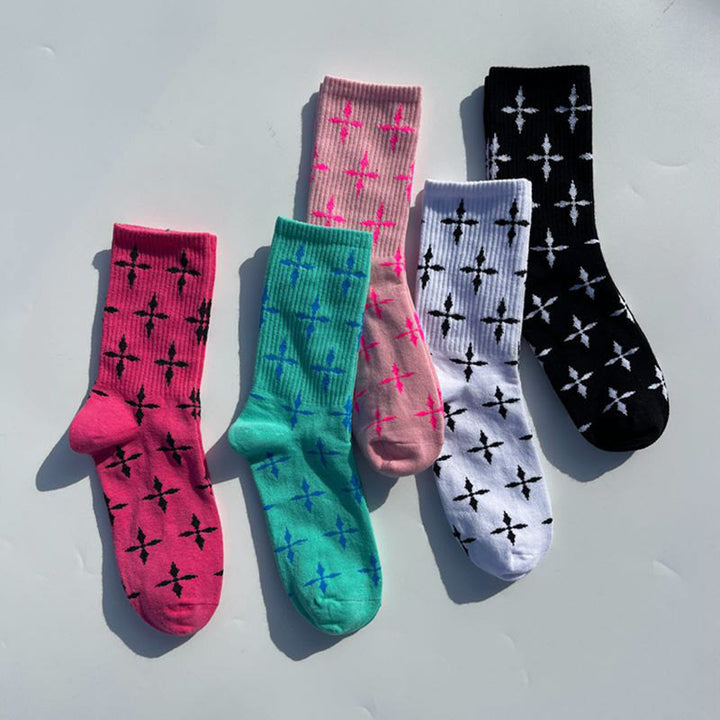 Christianartworkshop Multi - Color Cross Pattern Crew Unisex Socks: Walk Daily in Divine Guidance - Black - 1 Pair - image 0