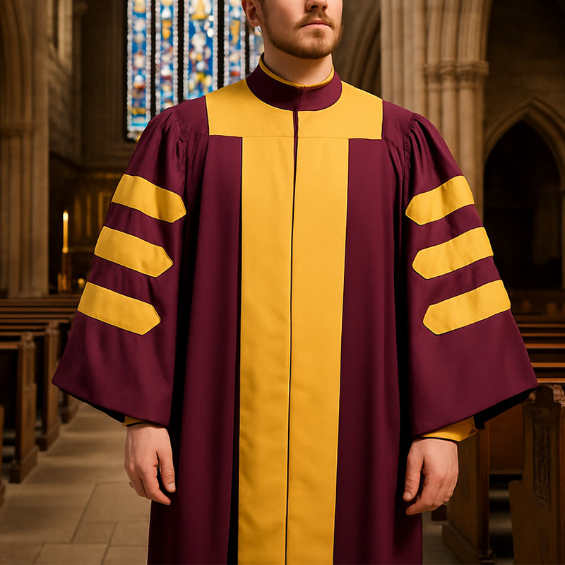 Christianartworkshop Majestic Burgundy Clergy Robe with Gold-Panel Front and Sleeve Bars - image 2