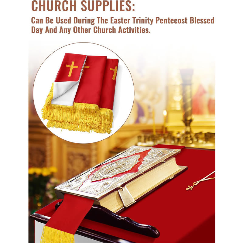 Christianartworkshop Complete Church Parament Set: Table Runner, Lectern Scarf & Bible Marker in Red and White - image 6
