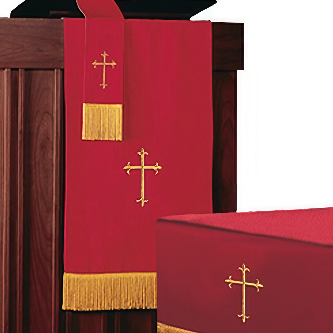 Christianartworkshop Complete Church Parament Set: Table Runner, Lectern Scarf & Bible Marker in Red and White - Red & White - image 1