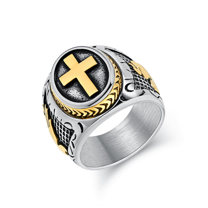 Christianartworkshop Metallic Cross Ring with Praying Hands Detail: Spiritual Fashion Pick - Silver and Golden - UK Size Z（US 13） - image 4