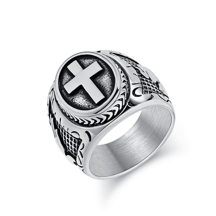 Christianartworkshop Metallic Cross Ring with Praying Hands Detail: Spiritual Fashion Pick - Silver - UK Size Z（US 13） - image 2