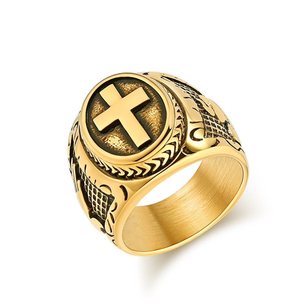 Christianartworkshop Metallic Cross Ring with Praying Hands Detail: Spiritual Fashion Pick - Golden - UK Size Z（US 13） - image 5