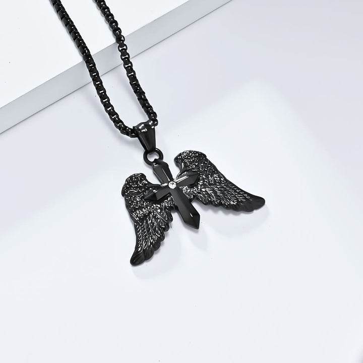 Christianartworkshop Tri - Color Winged Cross Pendant Necklace: Fusion of Faith and Edgy Style - image 4