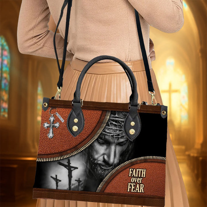 Christianartworkshop Faith Over Fear Jesus Themed Leather Handbag: Carry Courage and Christ with You - XL - Regular - image 0