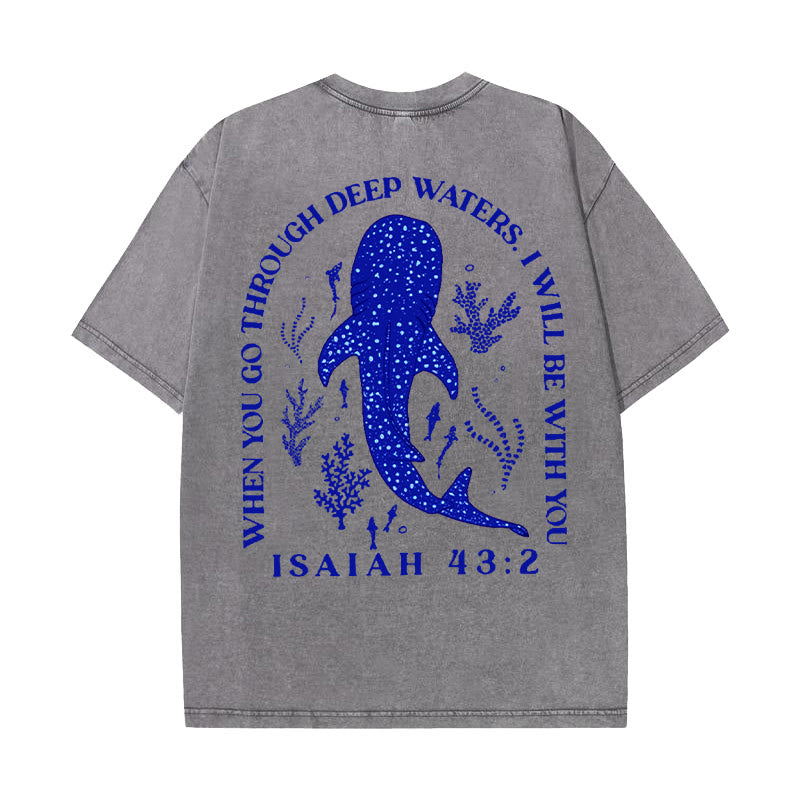 Christianartworkshop I Will Be With You Double Sided Washed Christian T-shirt - Grey - 5XL - image 2