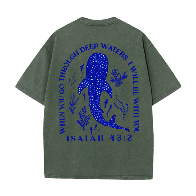 Christianartworkshop I Will Be With You Double Sided Washed Christian T-shirt - Army Green - 5XL - image 10