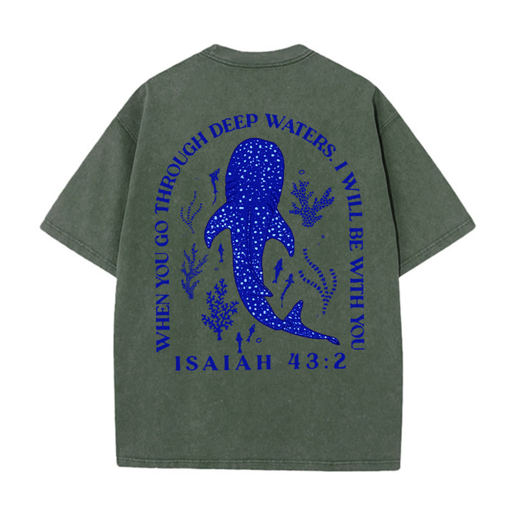 Christianartworkshop I Will Be With You Double Sided Washed Christian T-shirt - Army Green - 5XL - image 10