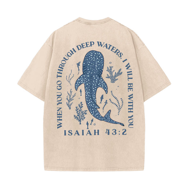 Christianartworkshop I Will Be With You Double Sided Washed Christian T-shirt - Apricot - 5XL - image 4