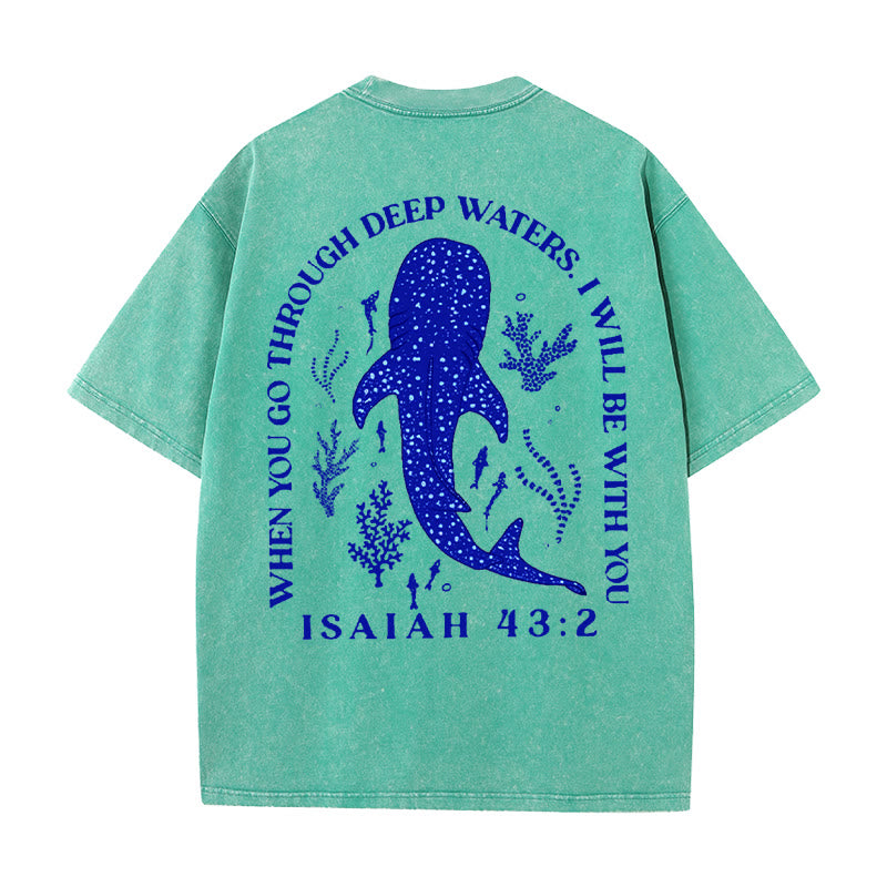 Christianartworkshop I Will Be With You Double Sided Washed Christian T-shirt - Green - 5XL - image 8