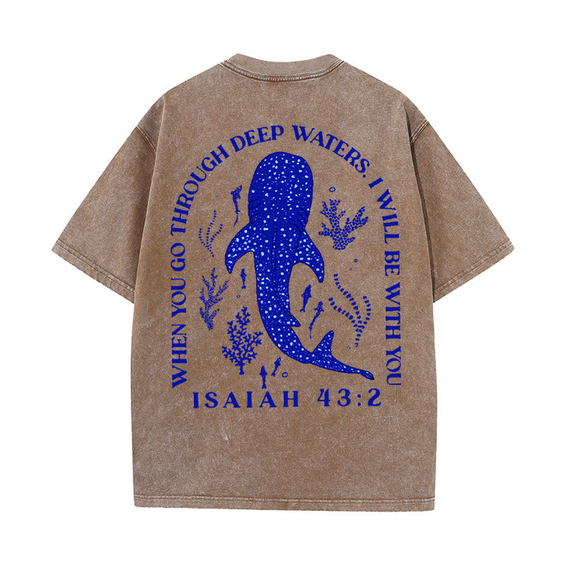 Christianartworkshop I Will Be With You Double Sided Washed Christian T-shirt - Coffee - 5XL - image 6