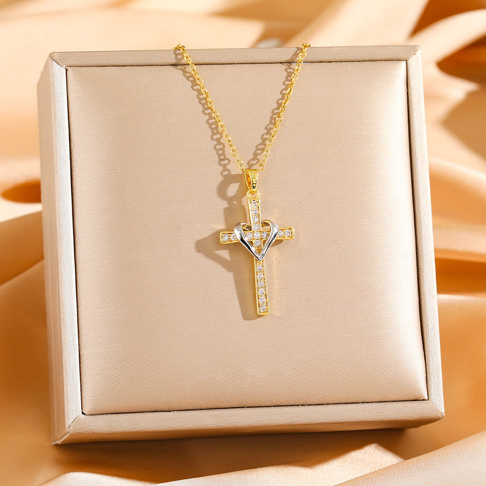 Christianartworkshop Dual - Tone Heart & Cross Necklace with Zircons: Fusion of Love and Faith - image 13