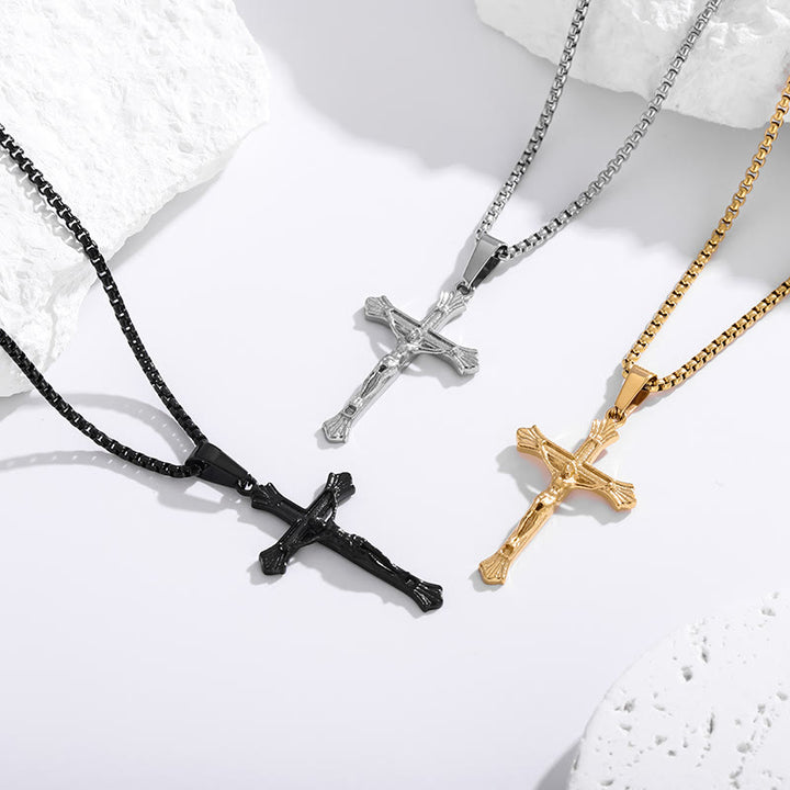 Christianartworkshop Tri - Color Jesus Crucifix Necklace: A Fusion of Faith and Stylish Hues - Golden - image 0