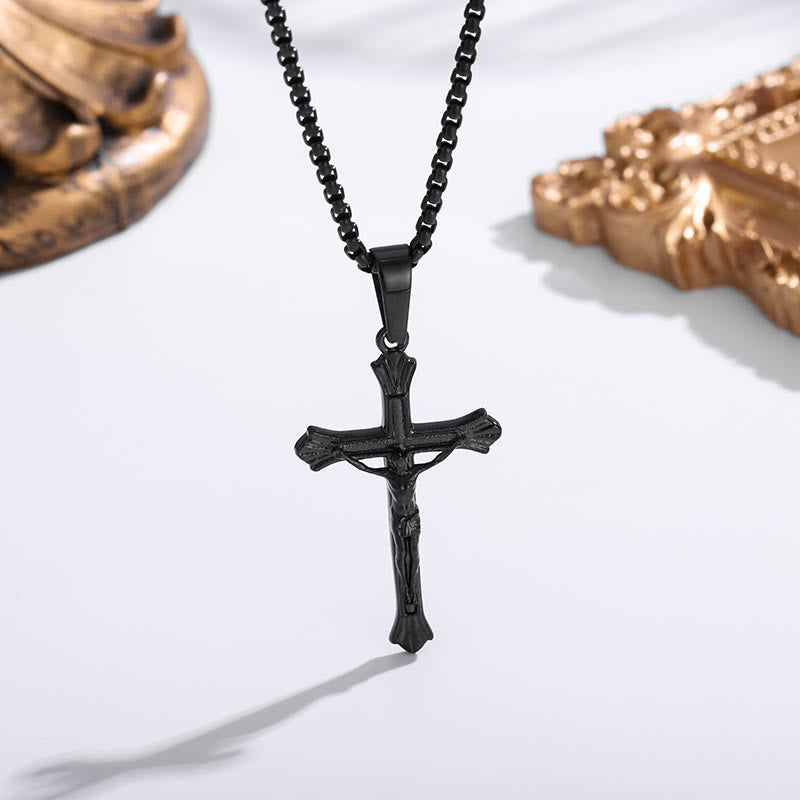 Christianartworkshop Tri - Color Jesus Crucifix Necklace: A Fusion of Faith and Stylish Hues - Black - image 6