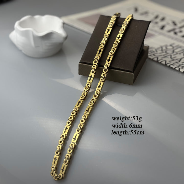 Christianartworkshop Tri - Color Cross - Embedded Chain Necklace & Bracelet: Bold Faith Statement - Necklace - Golden - 6MM - image 5