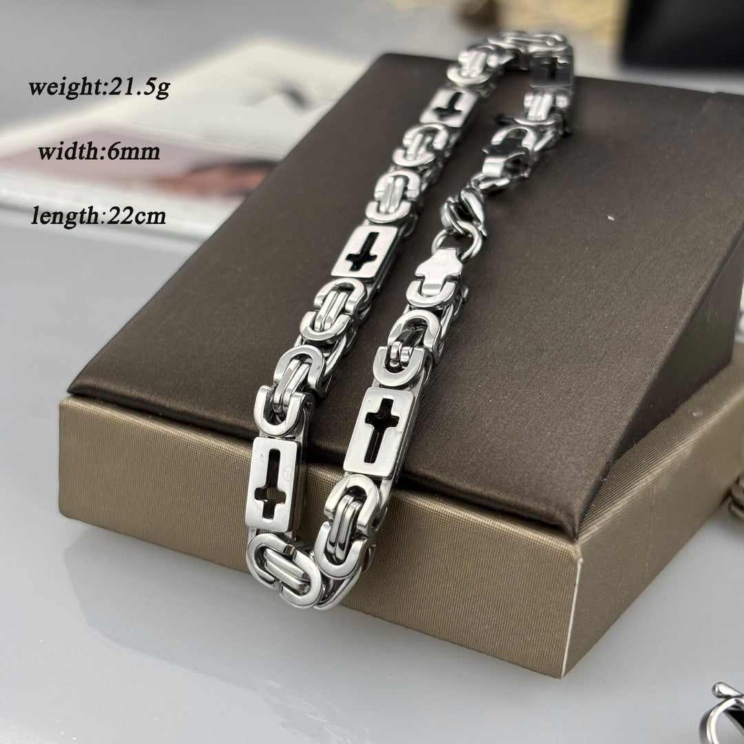 Christianartworkshop Tri - Color Cross - Embedded Chain Necklace & Bracelet: Bold Faith Statement - Bracelet - Silver - 6MM - image 18