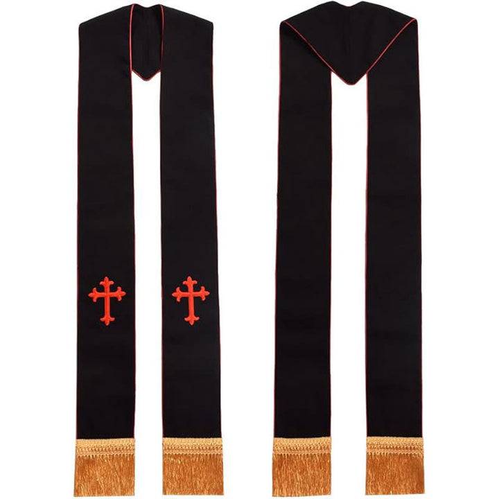 Christianartworkshop Traditional Multi-Color Clergy Stole: Cross Embroidery & Golden Tassel Details - Red - Standard Liturgical (270cm Total) - image 4