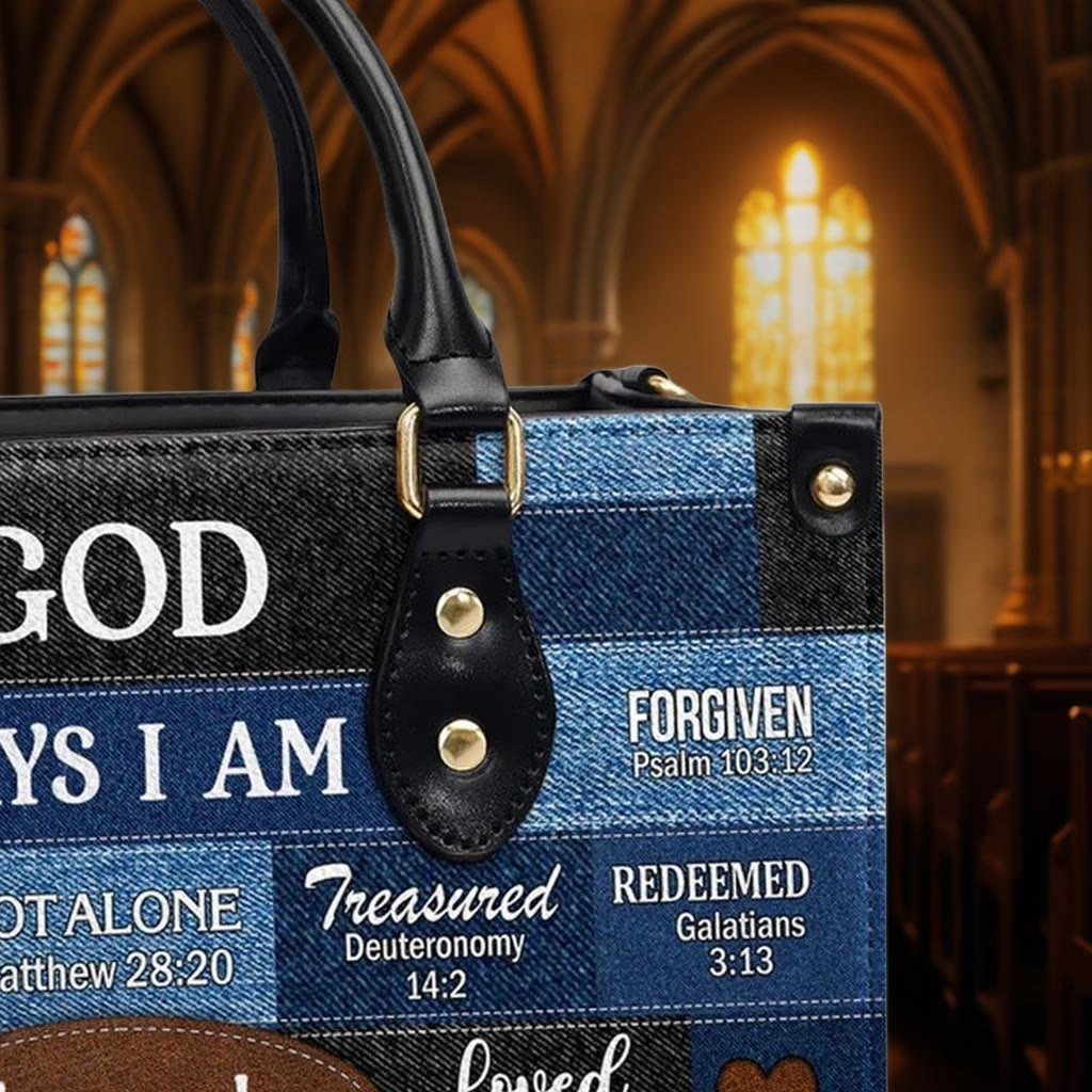 Christianartworkshop Blue & Brown Patchwork Pattern Personalized Leather Handbag with Scripture Quotes - image 8