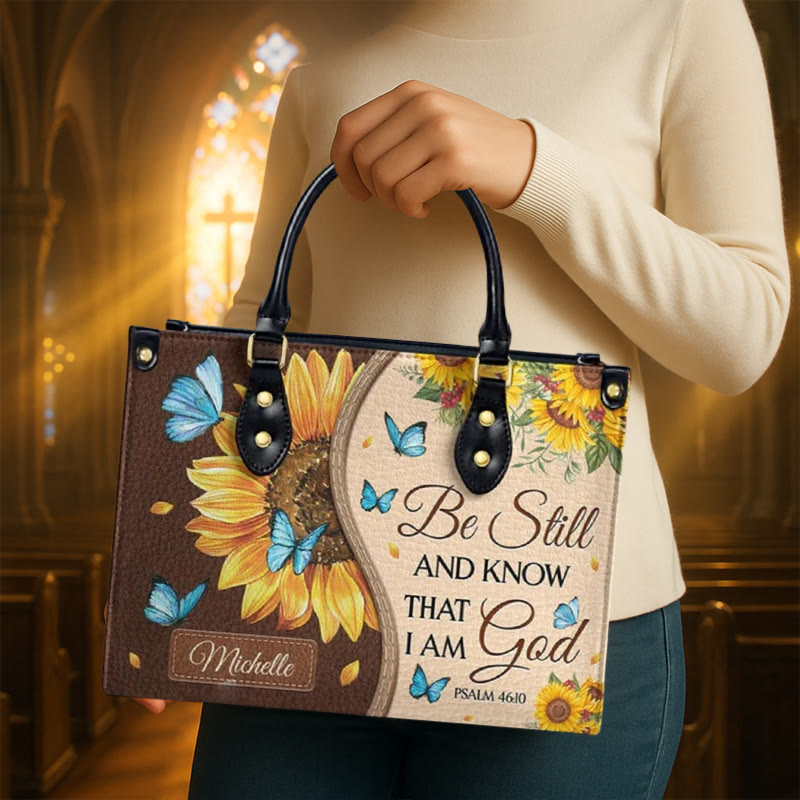 Christianartworkshop Sunflower - Butterfly Personalized Leather Handbag with Biblical Inspiration - XL - Regular (No Custom) - image 0
