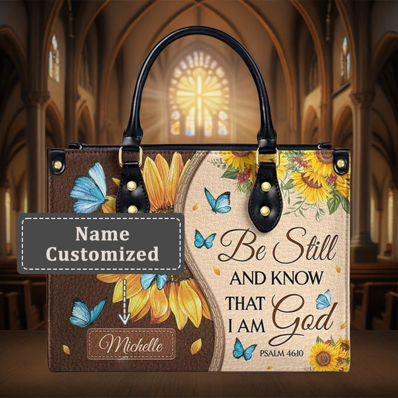 Christianartworkshop Sunflower - Butterfly Personalized Leather Handbag with Biblical Inspiration - XL - Name Customized - image 5