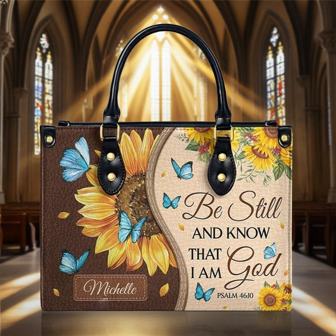 Christianartworkshop Sunflower - Butterfly Personalized Leather Handbag with Biblical Inspiration - image 2