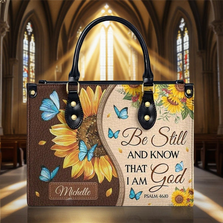 Christianartworkshop Sunflower - Butterfly Personalized Leather Handbag with Biblical Inspiration - image 2