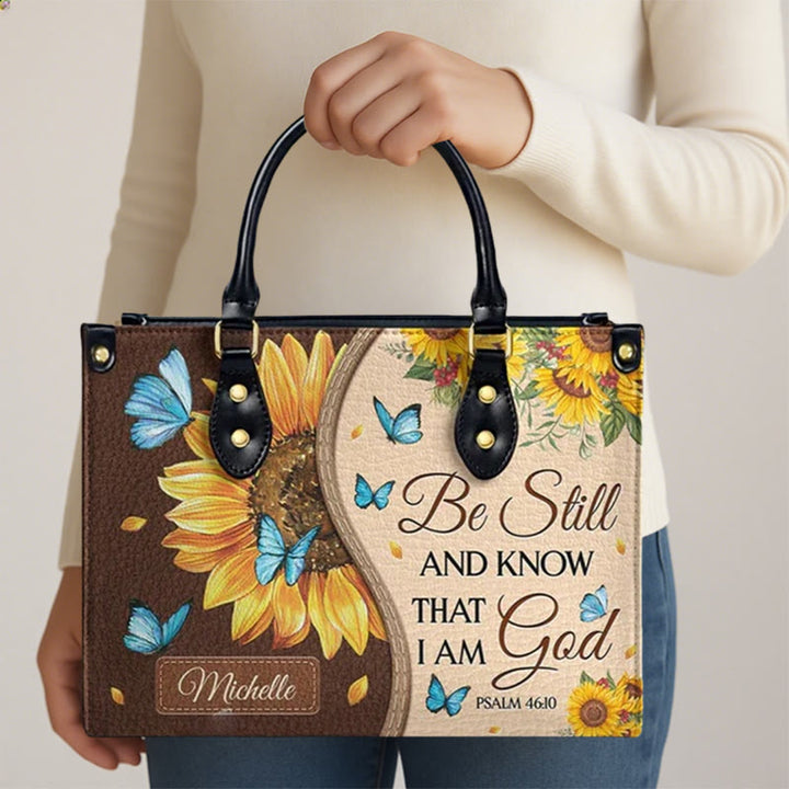 Christianartworkshop Sunflower - Butterfly Personalized Leather Handbag with Biblical Inspiration - image 4