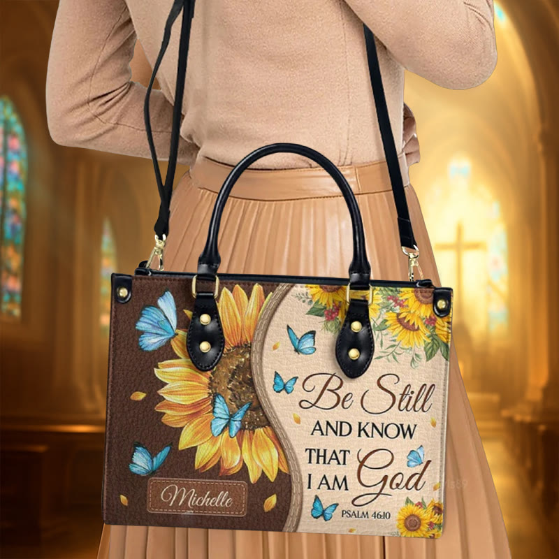 Christianartworkshop Sunflower - Butterfly Personalized Leather Handbag with Biblical Inspiration - image 3