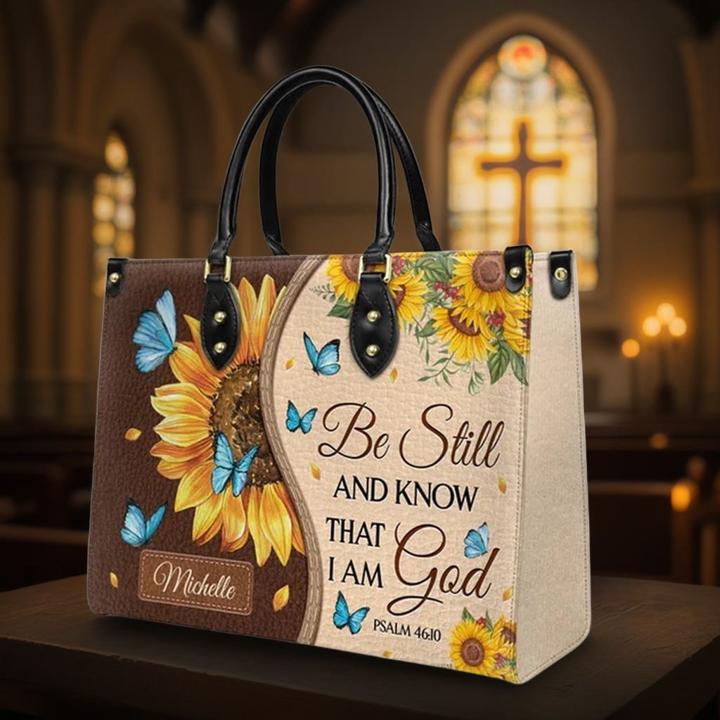Christianartworkshop Sunflower - Butterfly Personalized Leather Handbag with Biblical Inspiration - image 1