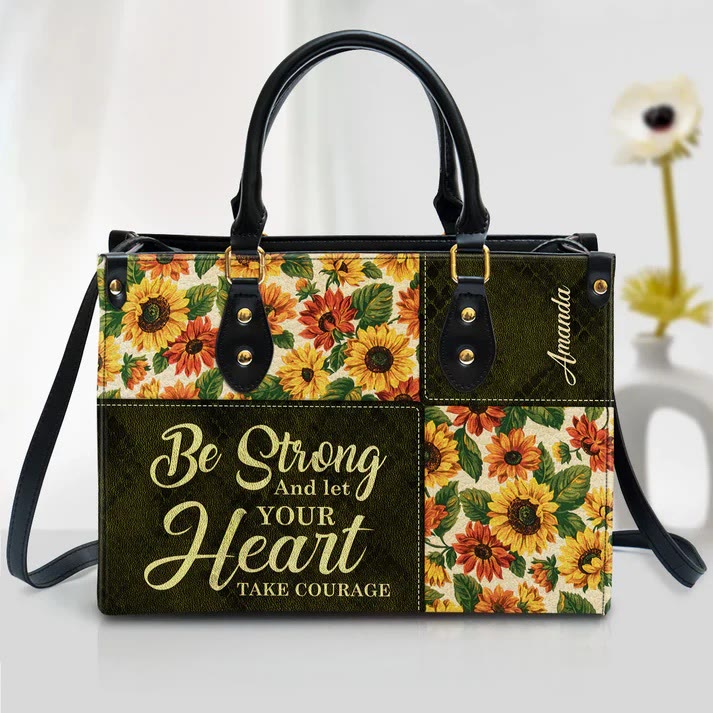 Christianartworkshop Patchwork Personalized Leather Handbag with Sunflowers & Inspirational Quote - XL - Regular (No Custom) - image 0