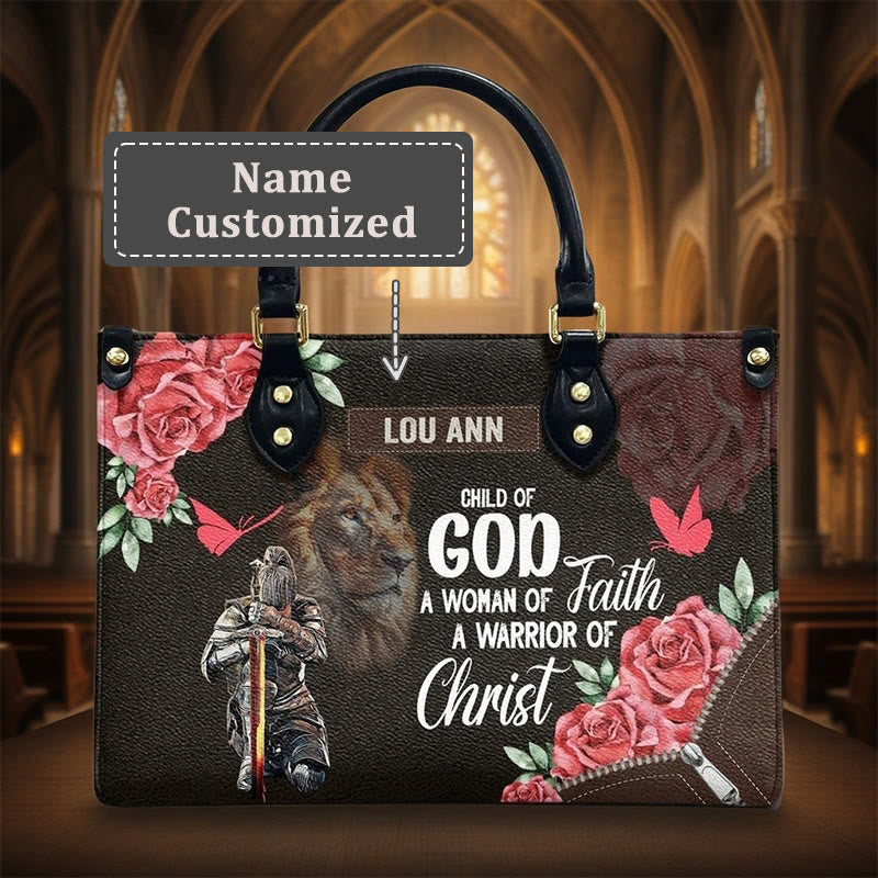 Christianartworkshop Lion of Judah Personalized Leather Handbag with Floral Warrior Motif - XL - Name Customized - image 4