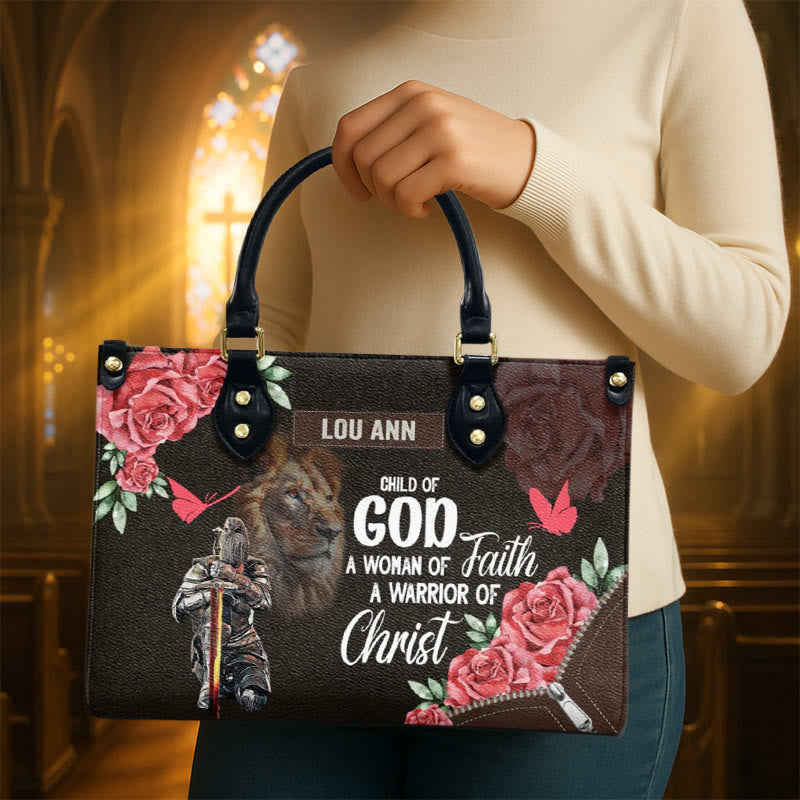 Christianartworkshop Lion of Judah Personalized Leather Handbag with Floral Warrior Motif - image 1