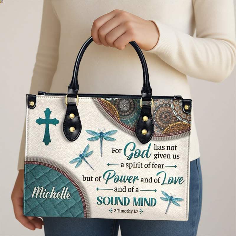 Christianartworkshop Faith & Nature Personalized Leather Handbag: Cross, Dragonflies & Bible Verse - image 3