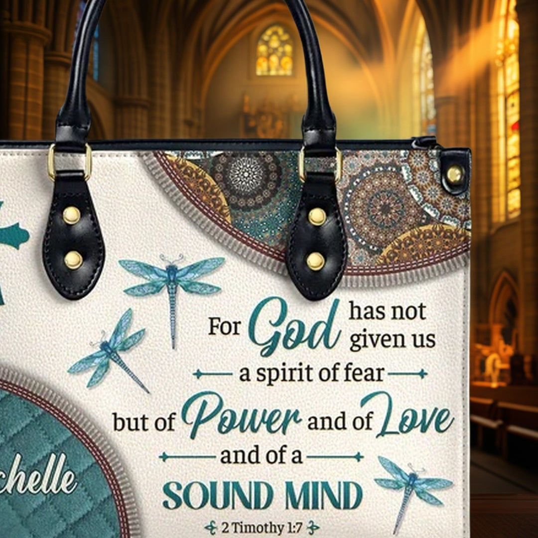 Christianartworkshop Faith & Nature Personalized Leather Handbag: Cross, Dragonflies & Bible Verse - image 7