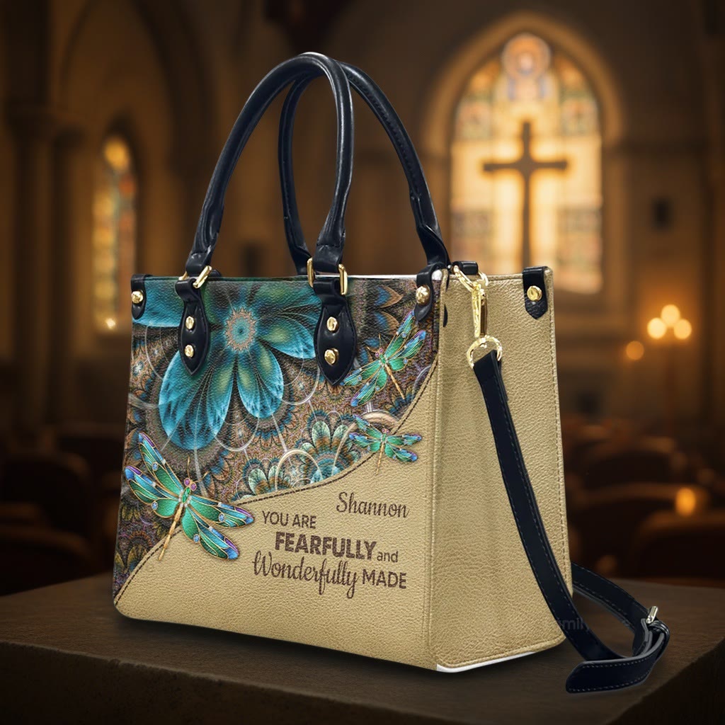 Christianartworkshop Floral Dragonfly Personalized Leather Handbag with Scripture Quote - image 5