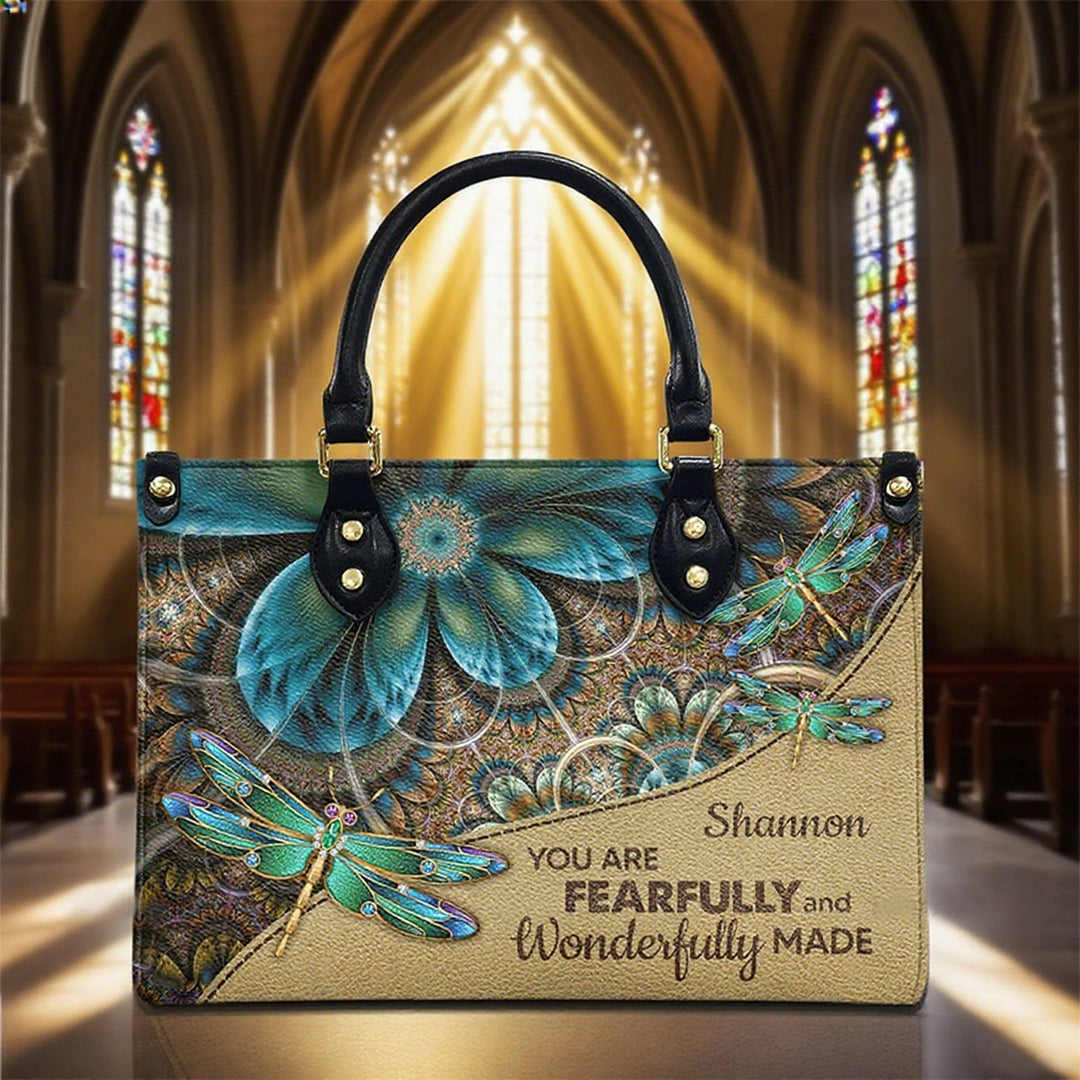 Christianartworkshop Floral Dragonfly Personalized Leather Handbag with Scripture Quote - XL - Regular (No Custom) - image 0