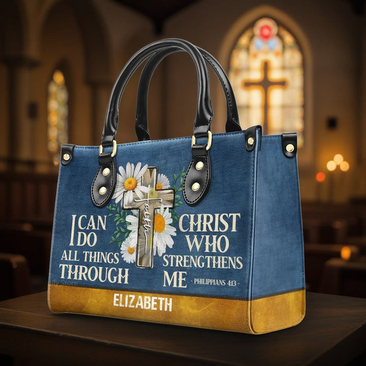 Christianartworkshop I Can Do All Things Through Christ Daisy Floral Personalized Leather Handbag - XL - Regular (No Custom) - image 0