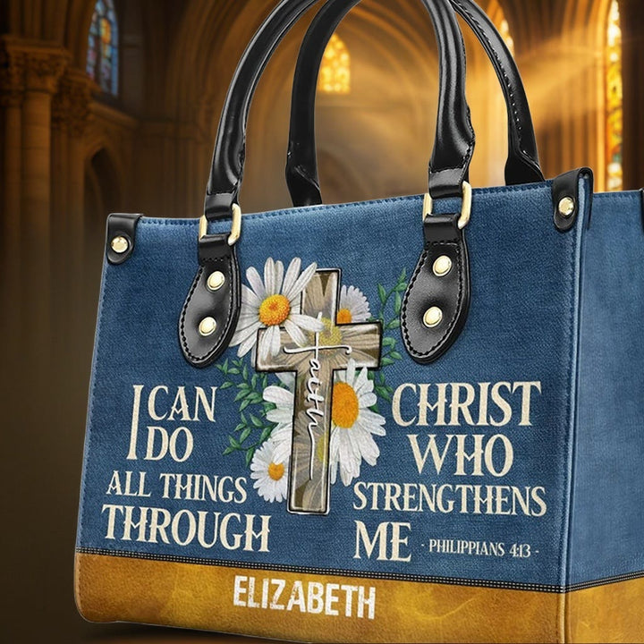 Christianartworkshop I Can Do All Things Through Christ Daisy Floral Personalized Leather Handbag - image 6