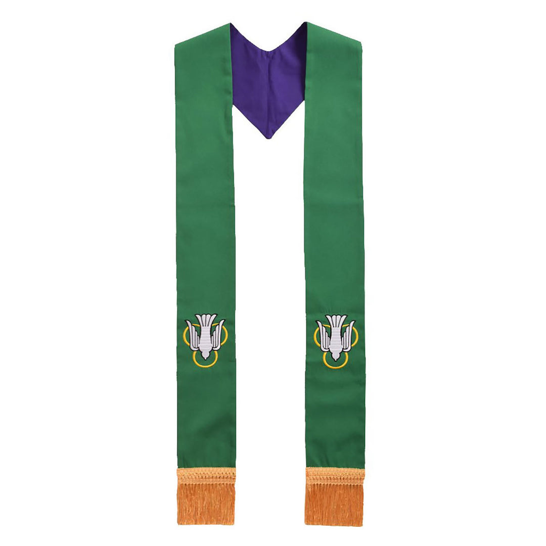 Christianartworkshop Green Clergy Stole with Holy Spirit Dove, Purple Lining & Golden Fringe - Green - image 0