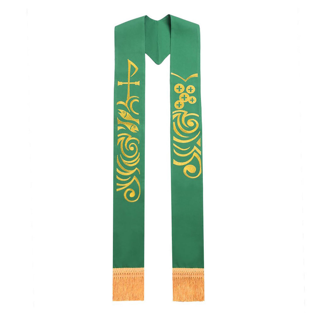 Christianartworkshop Two - Color Clergy Stole with Elegant Spiral & Cross Embroidery - Green - image 0