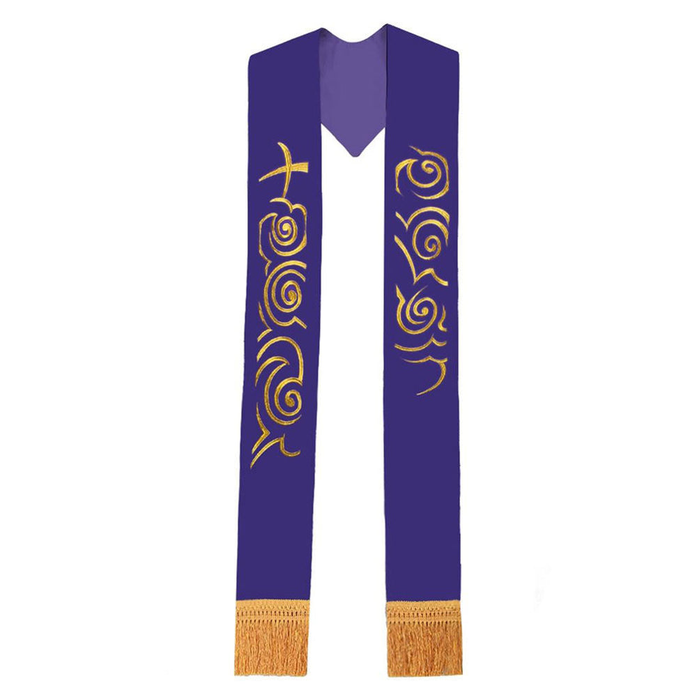 Christianartworkshop Two - Color Clergy Stole with Elegant Spiral & Cross Embroidery - Purple - image 1