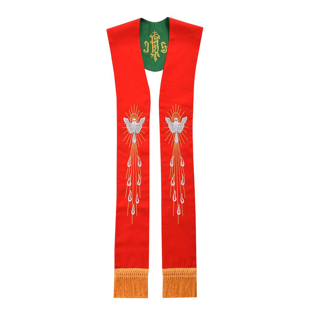 Christianartworkshop Exquisite Red Clergy Stole: Holy Spirit Dove, Flame & Golden Fringe - Red - image 0