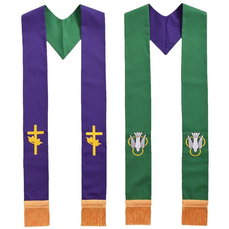 Christianartworkshop Purple & Green Clergy Stole with Reversible Gold Cross and Holy Spirit Designs - Purple - image 0