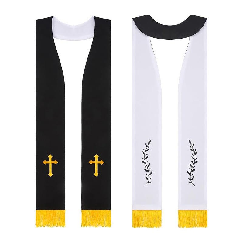 Christianartworkshop Black - White & Red - White Clergy Stoles with Gold Cross & Olive Branch Motifs - Black - image 0