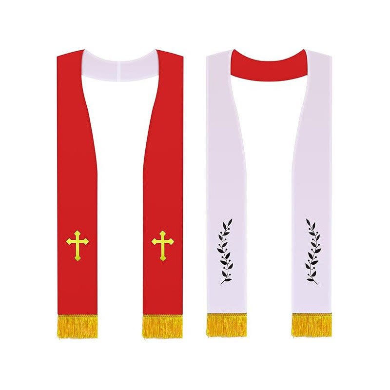 Christianartworkshop Black - White & Red - White Clergy Stoles with Gold Cross & Olive Branch Motifs - Red - image 1