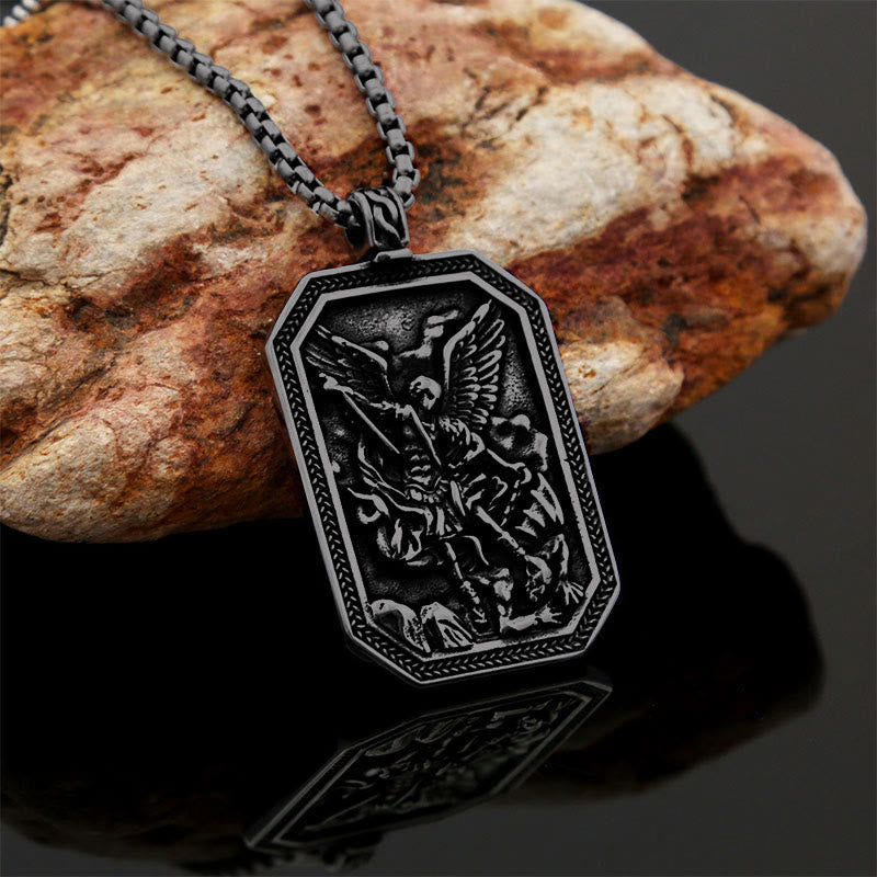 Christianartworkshop Classic Style St. Michael the Archangel Protection Stainless Steel Pendant Necklace - Retro-black - image 19