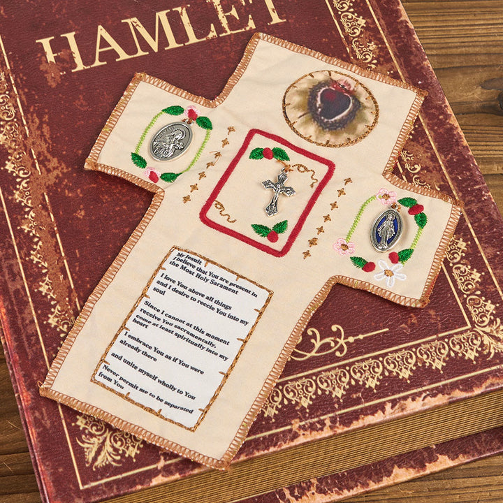 Christianartworkshop Classic Style Embroidered Fabric Pocket Shrine with Silver Cross Included Inside - image 2